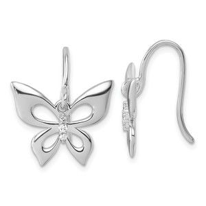 925 Sterling Silver Rhodium-plated Diamond Butterfly Dangle Earrings